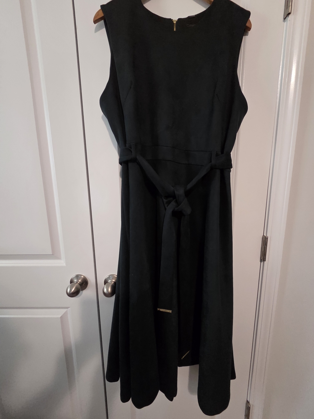 Calvin Klein Hunter Green Sleeveless Midi Dress with Tie Belt